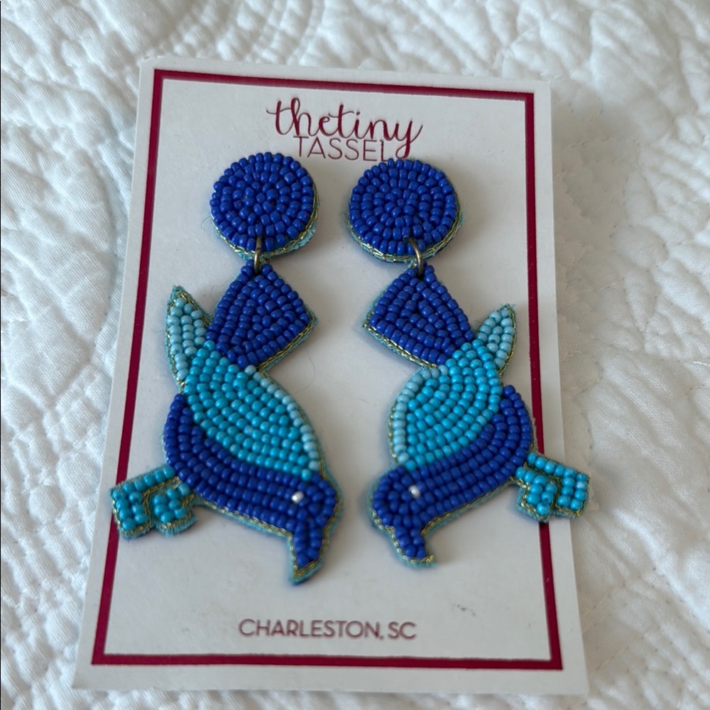Blue beaded bird earrings